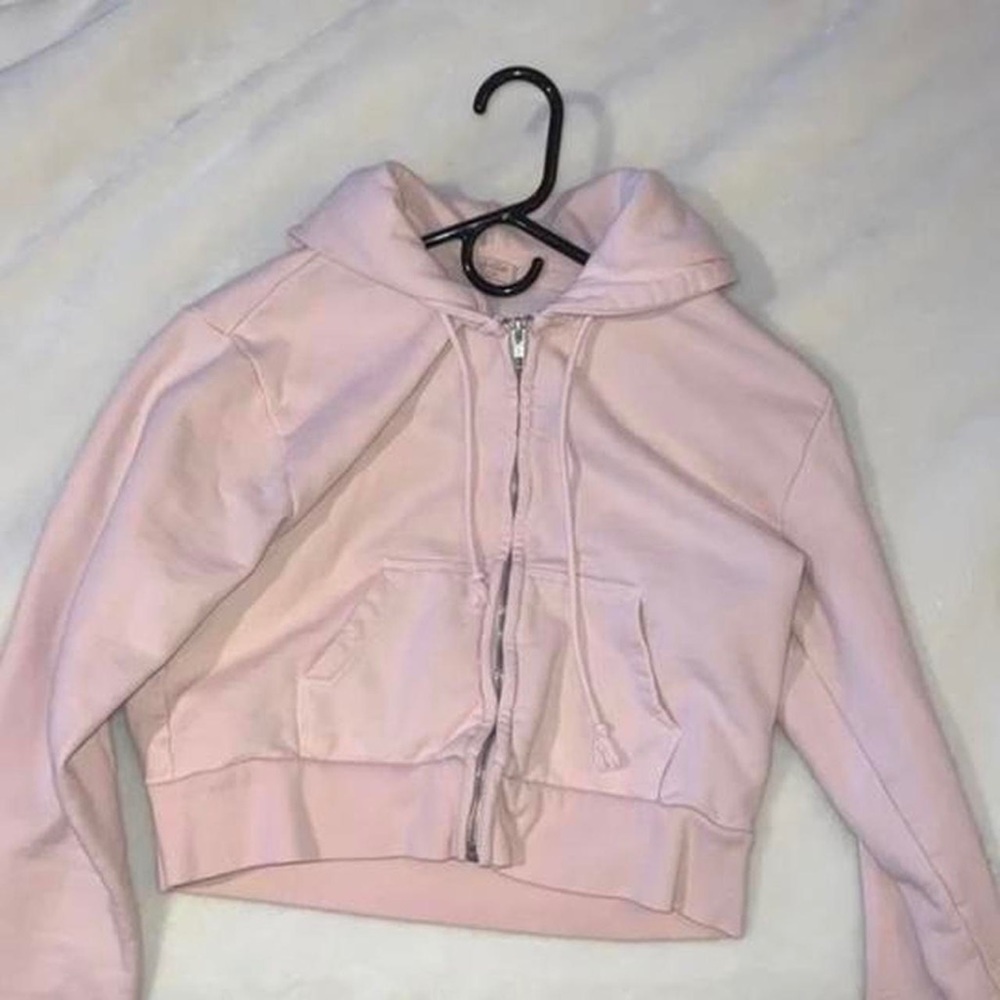 RARE Brandy Melville Crystal Pale Pink Crop Zip Hoodie